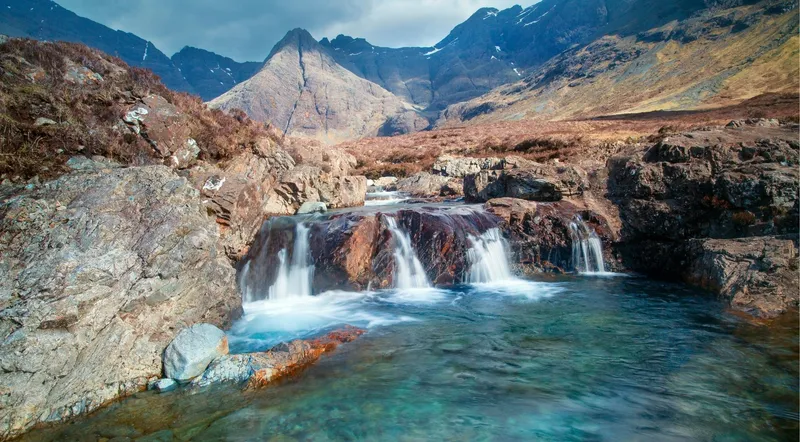 The Fairy Pools waterfalls beneath the Black Cuillin on the Isle of Skye