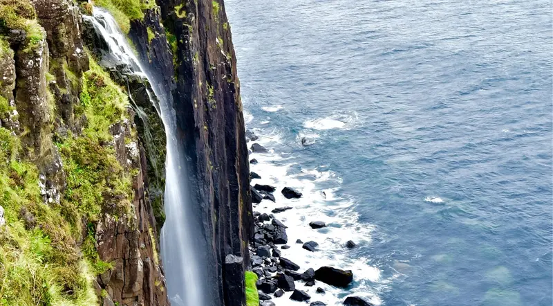 Kilt Rock waterfall plunging into the sea on the Isle of Skye